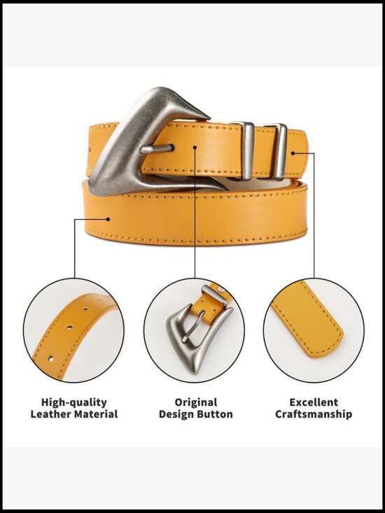 Faux Leather Belt with Stylish Gold Buckle for Jeans Dresses